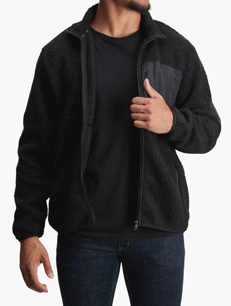 MyRunway | Shop Daily Finery Black Sherpa Textured Zip Up Jacket